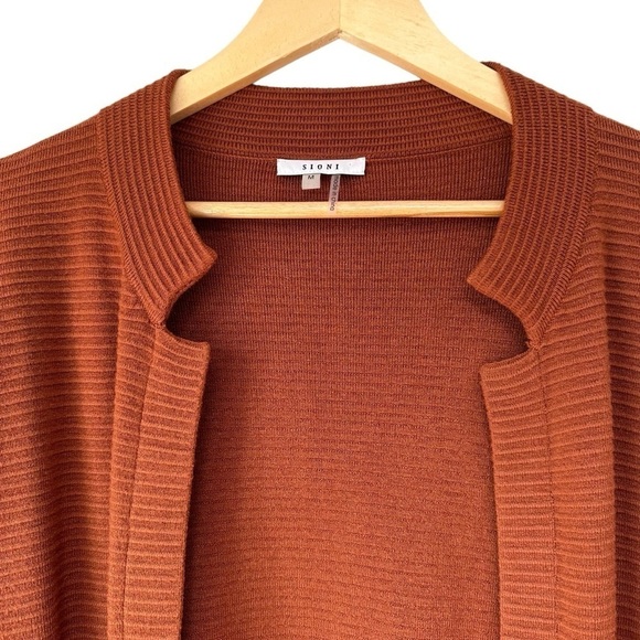 Sioni Burnt Orange Ribbed Open Front Long Cardigan Sweater, Medium - Picture 2 of 8